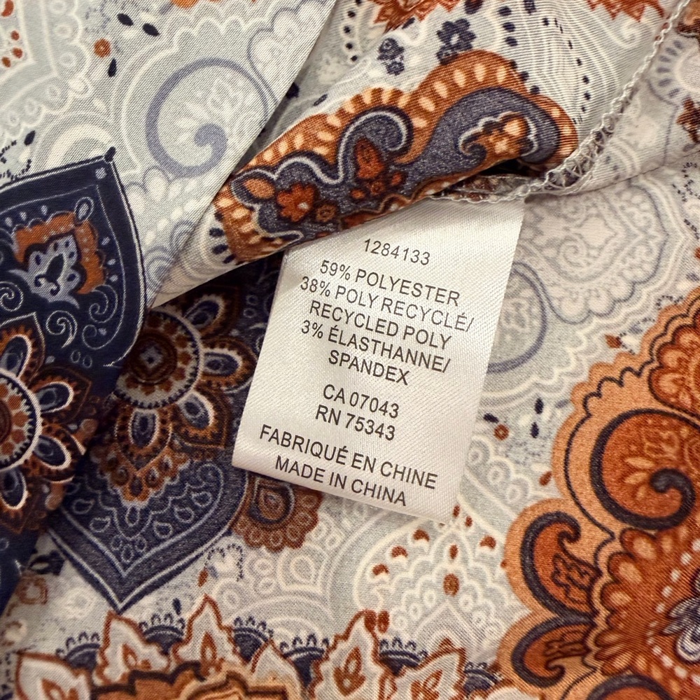 Rachel Zoe Satin Blue and Brown Geometric Shirt - Picture 3 of 3